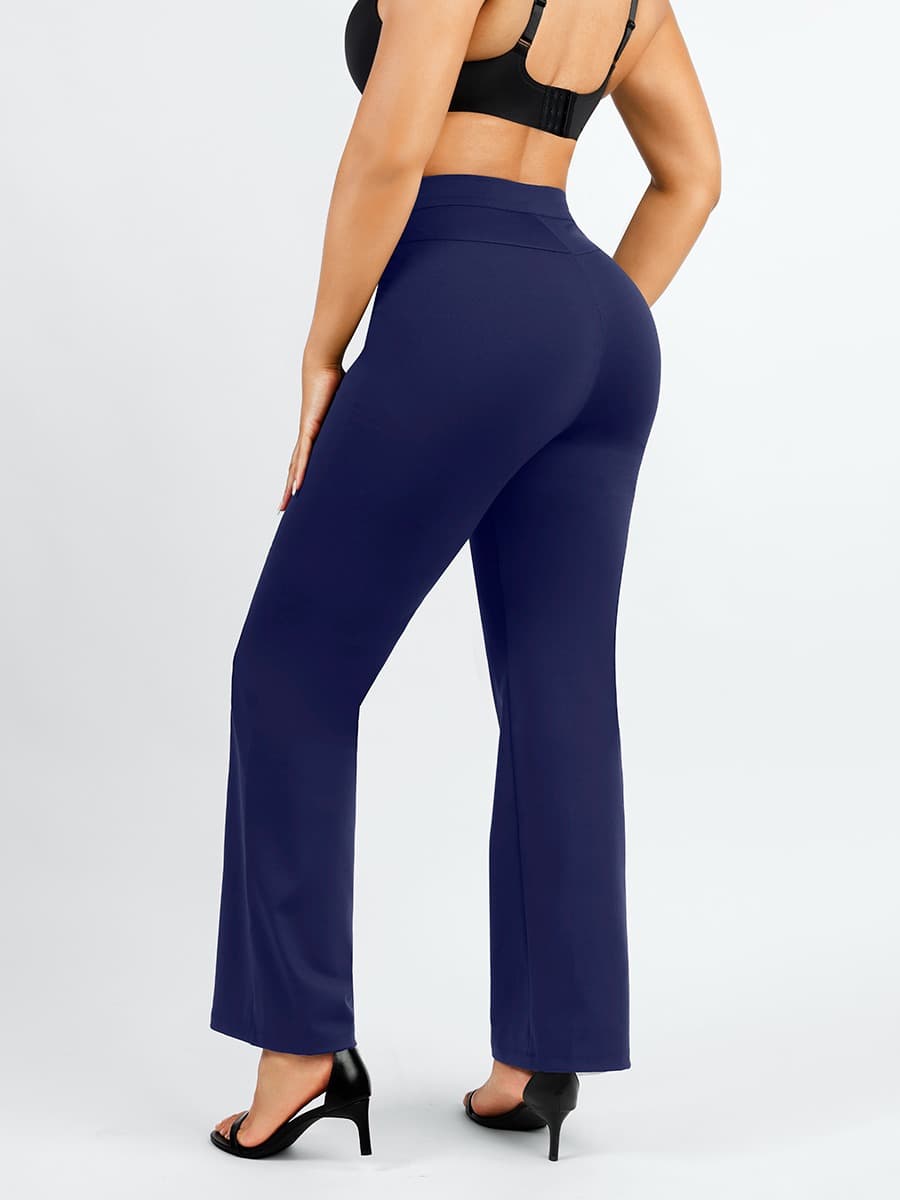 Waist-Trimming Straight-Leg Pants with Built-In Shaping Shorts