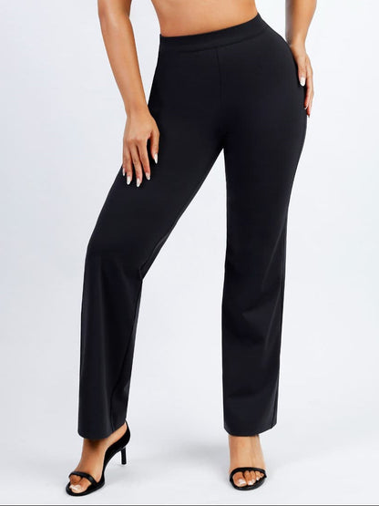 Waist-Trimming Straight-Leg Pants with Built-In Shaping Shorts