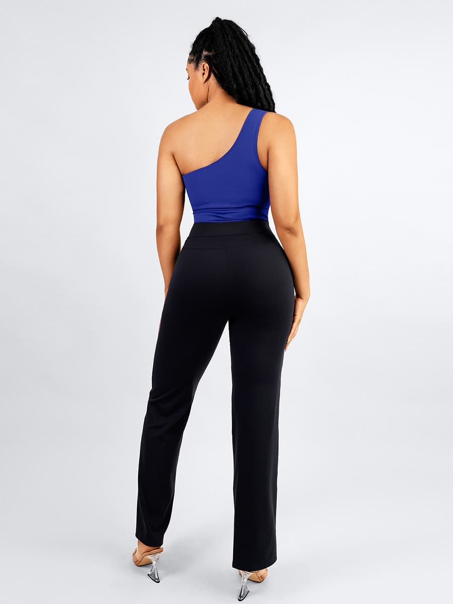 Waist-Trimming Straight-Leg Pants with Built-In Shaping Shorts