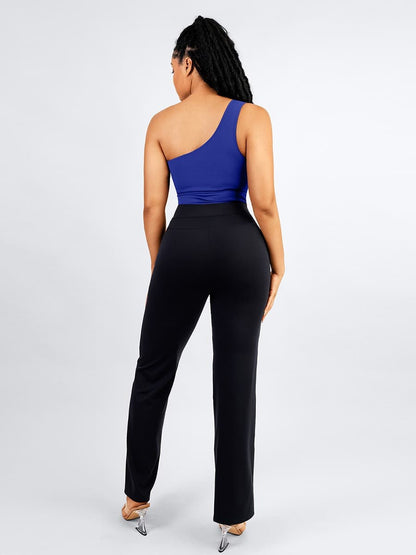 Waist-Trimming Straight-Leg Pants with Built-In Shaping Shorts