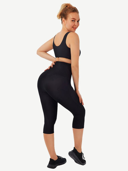 Mid-Rise Double-Layer Cropped Trousers with Pockets