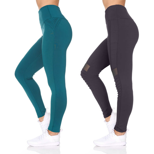 Women's 2-Pack Women's High Waist Active Full Length Leggings with Motto