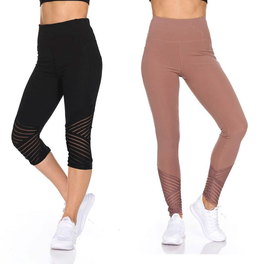 Women's High Waist Active Leggings With Motto Mesh Detail